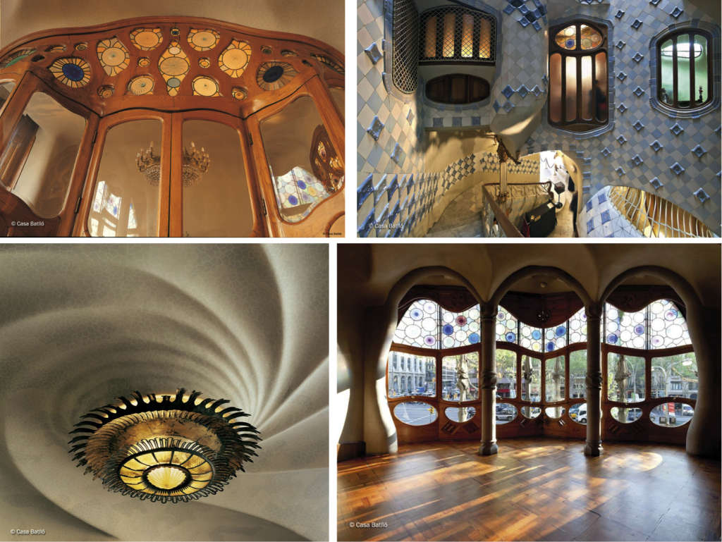 Curvilinear Art Nouveau interior design at Casa Batllo in Barcelona, Spain