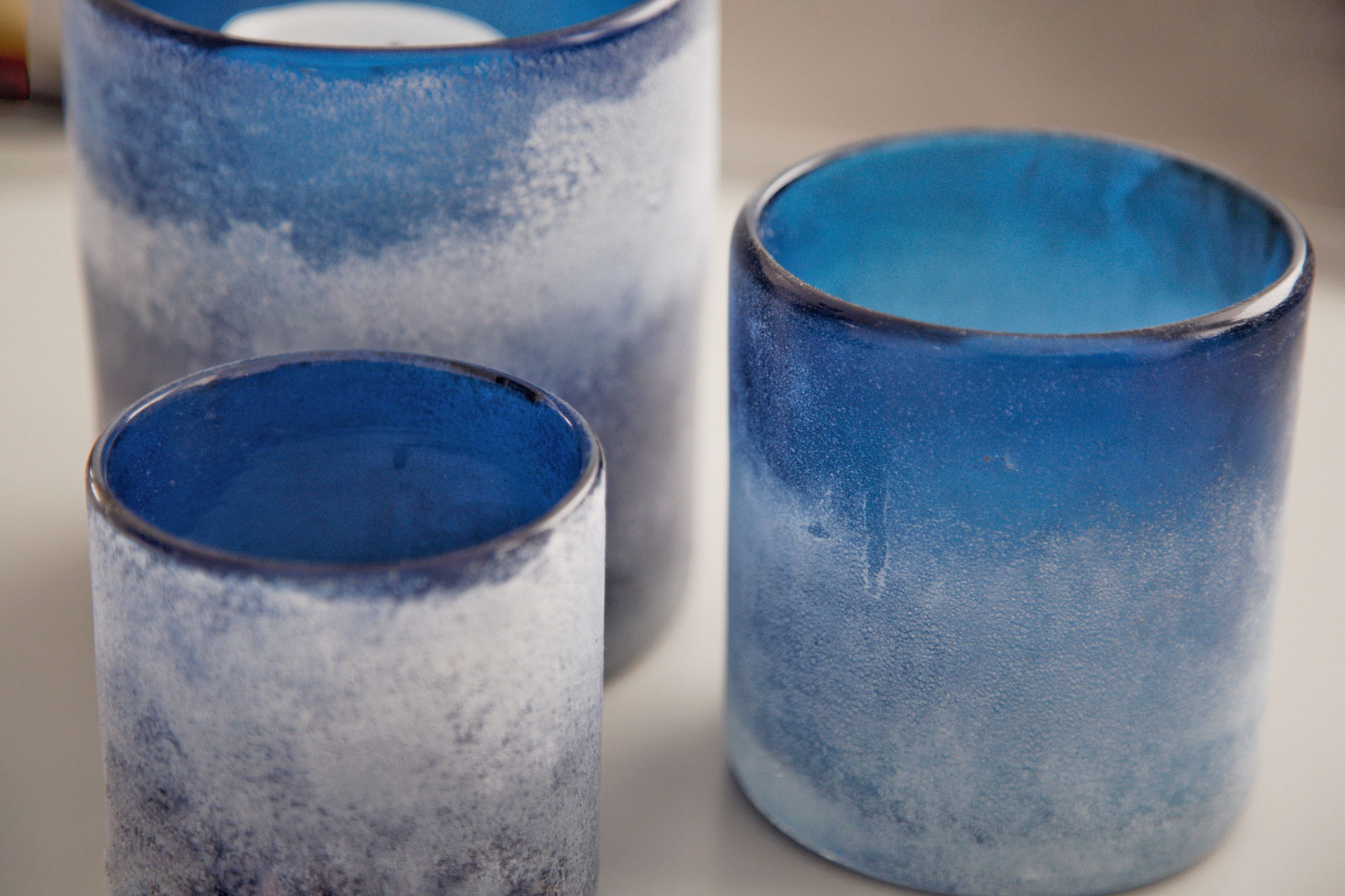 frosted blue candle holders