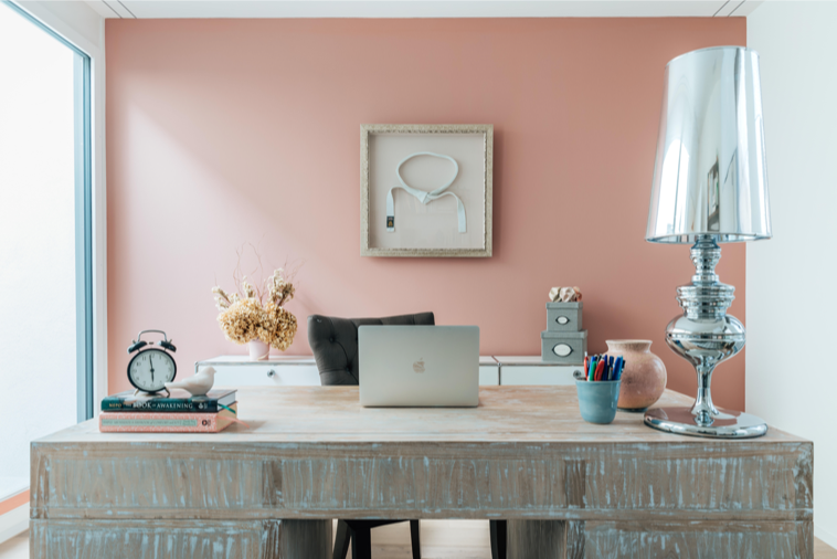 Home Office with pink wall