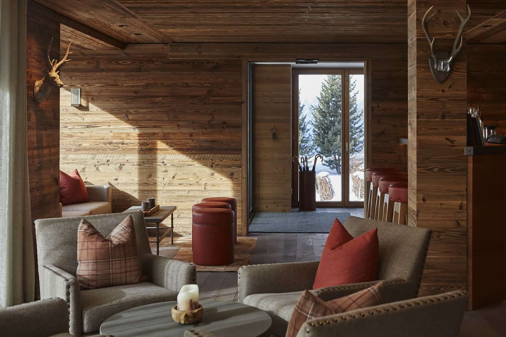 Alpine chic bar and lounge at Capra Saas-Fee, one of the best mountain retreats in Switzerland