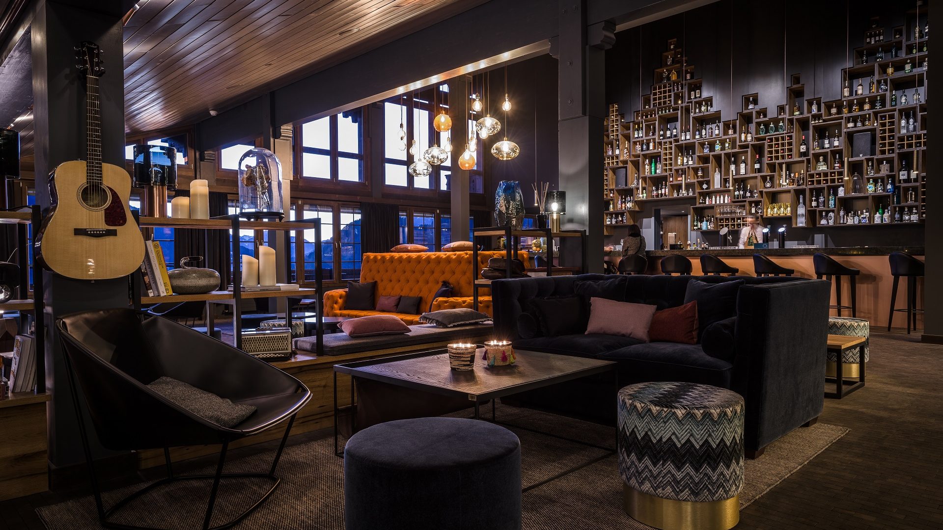 Eclectic chic interior design at the Huus Gstaad in the charming small village of Saanen