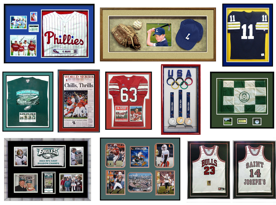 Man cave designs with framed sports memorabilia 