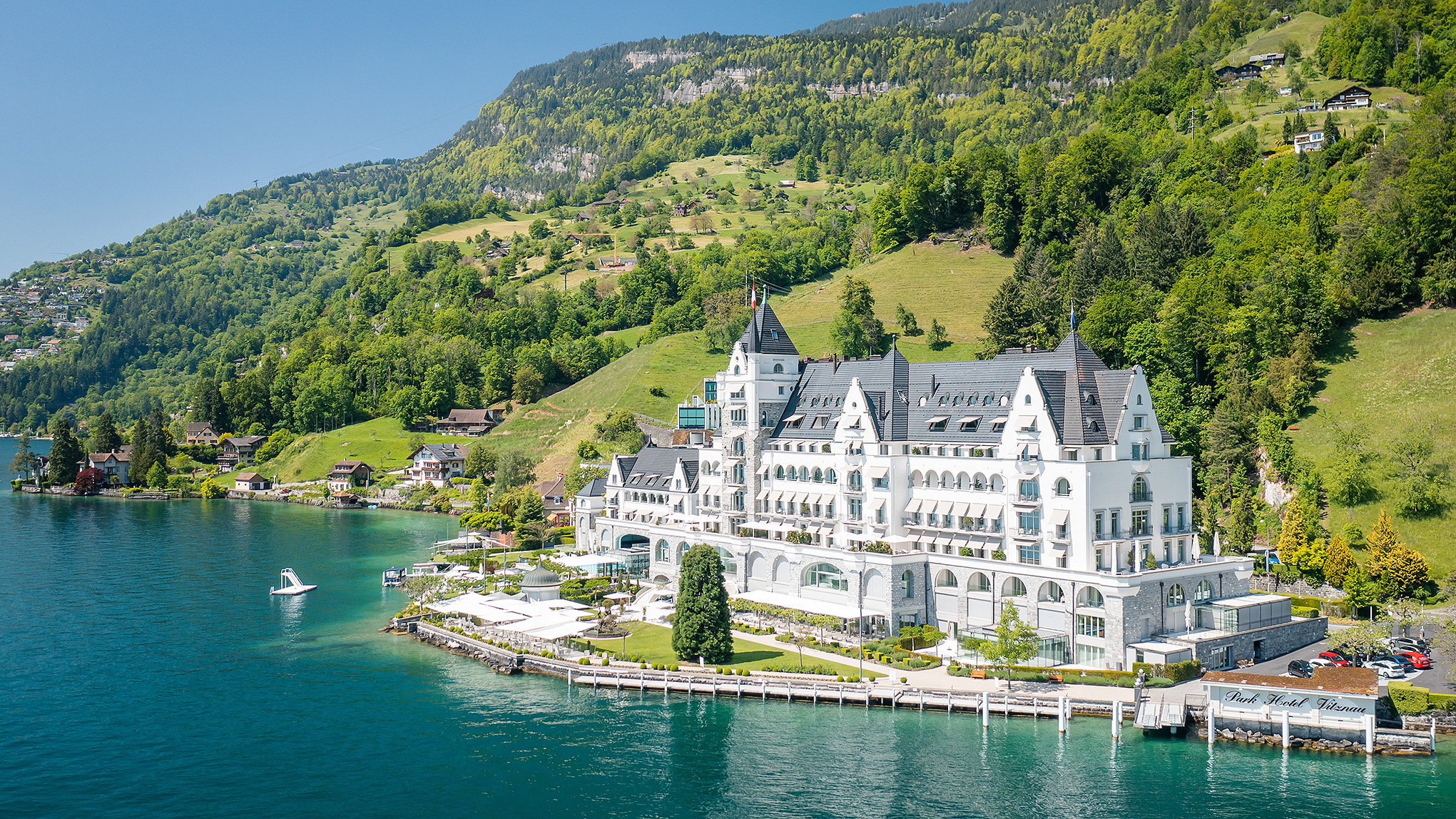 The fairytale castle belle époque building on Lake Lucerne
