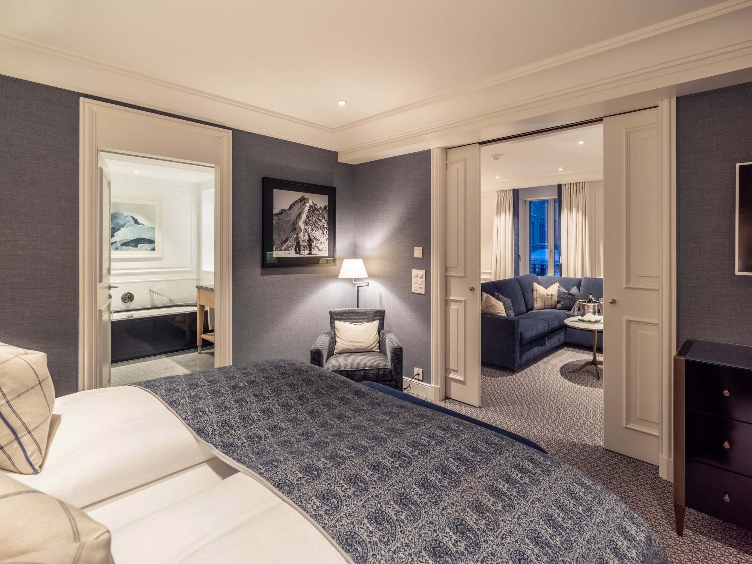 luxury hotel room in blue